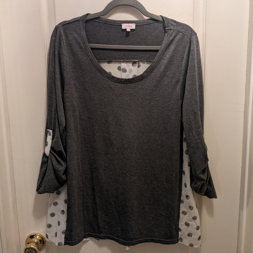 Stitch Fix Pixley Mixed Media Top, Polka Dot, SZ L